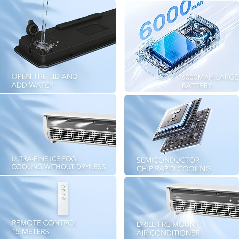 Cooling Gadget Portable Turbo Ice Mist Humidifying Fan, Triple Cooling Power, Combining Turbo Airflow And Ice Mist Spray, Perfect for Outdoor Camping, Car Cooling, And Office - Features Both Wall-mounted And Desktop Designs(with Remote Control)