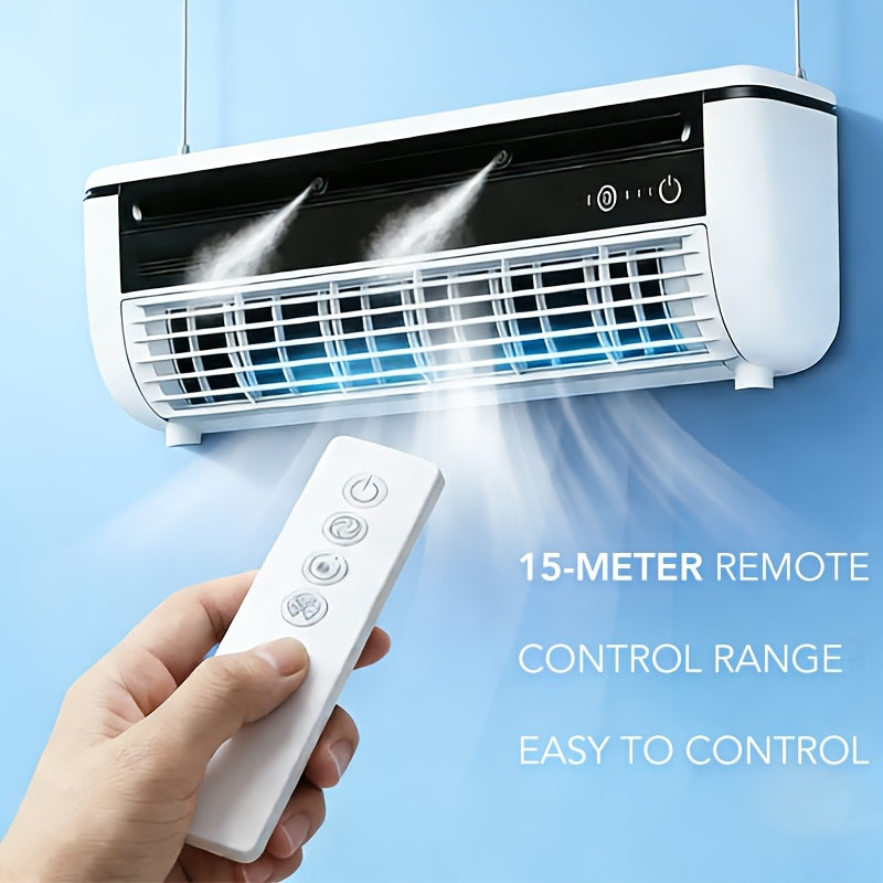 Cooling Gadget Portable Turbo Ice Mist Humidifying Fan, Triple Cooling Power, Combining Turbo Airflow And Ice Mist Spray, Perfect for Outdoor Camping, Car Cooling, And Office - Features Both Wall-mounted And Desktop Designs(with Remote Control)