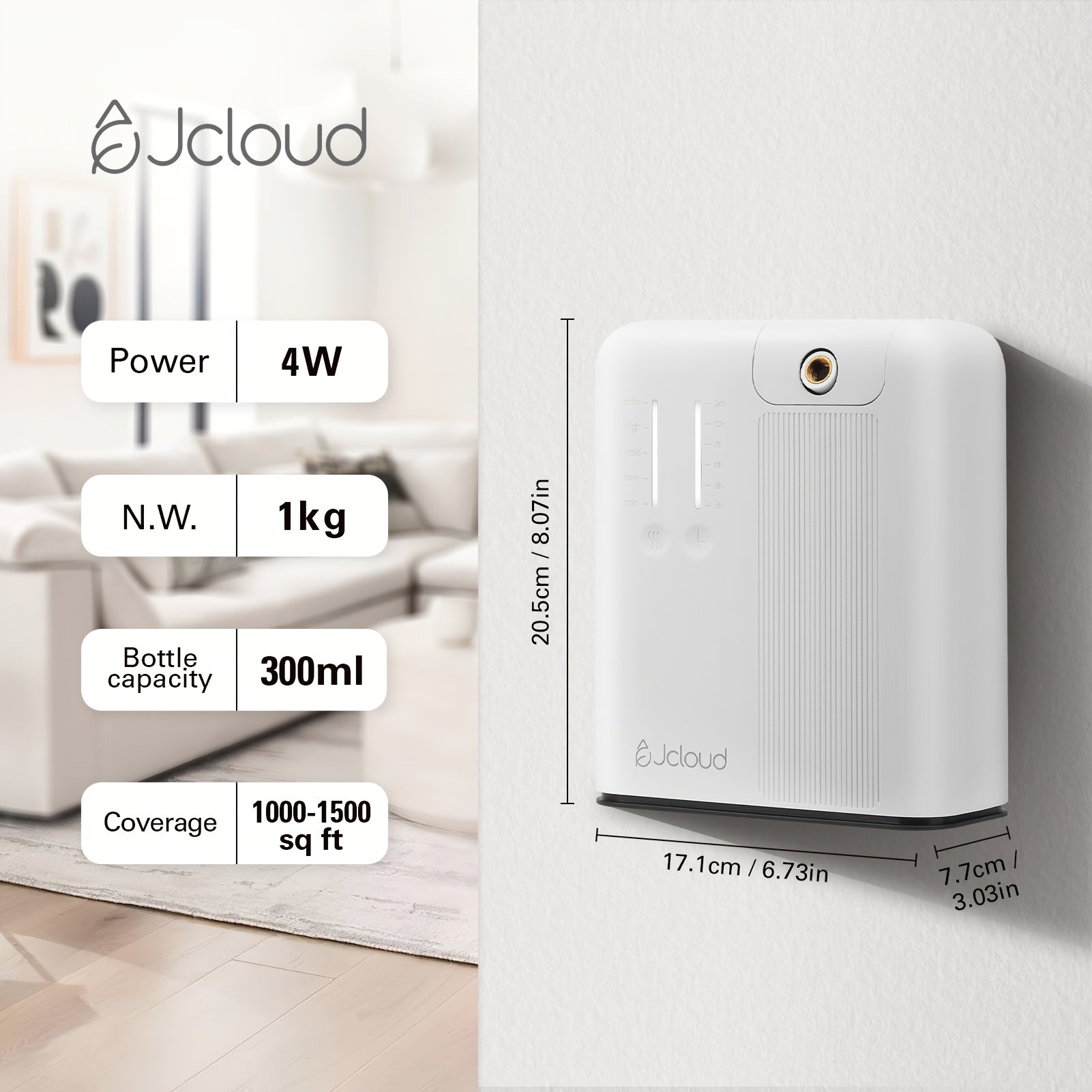 JCLOUD AROMA 2025 Enhanced Smart Scent Air Device for Home, Office, And Hotel - Waterless Cold Air Diffuser Suitable for Areas Up to 1500 Sq Ft, Essential Oil Diffuser, White (Aroma Oil Not Provided)