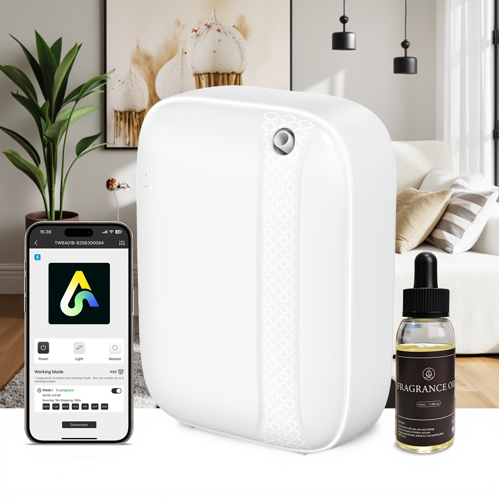 Anhydrous Essential Oil Diffuser, Covering An Area Of Up To 2500 Square Feet, With A Capacity Of 13.5 Ounces, A Room Odor Diffuser With Application And Button Control, Suitable For Aromatherapy Humidifiers In Homes, Offices, And Hotels
