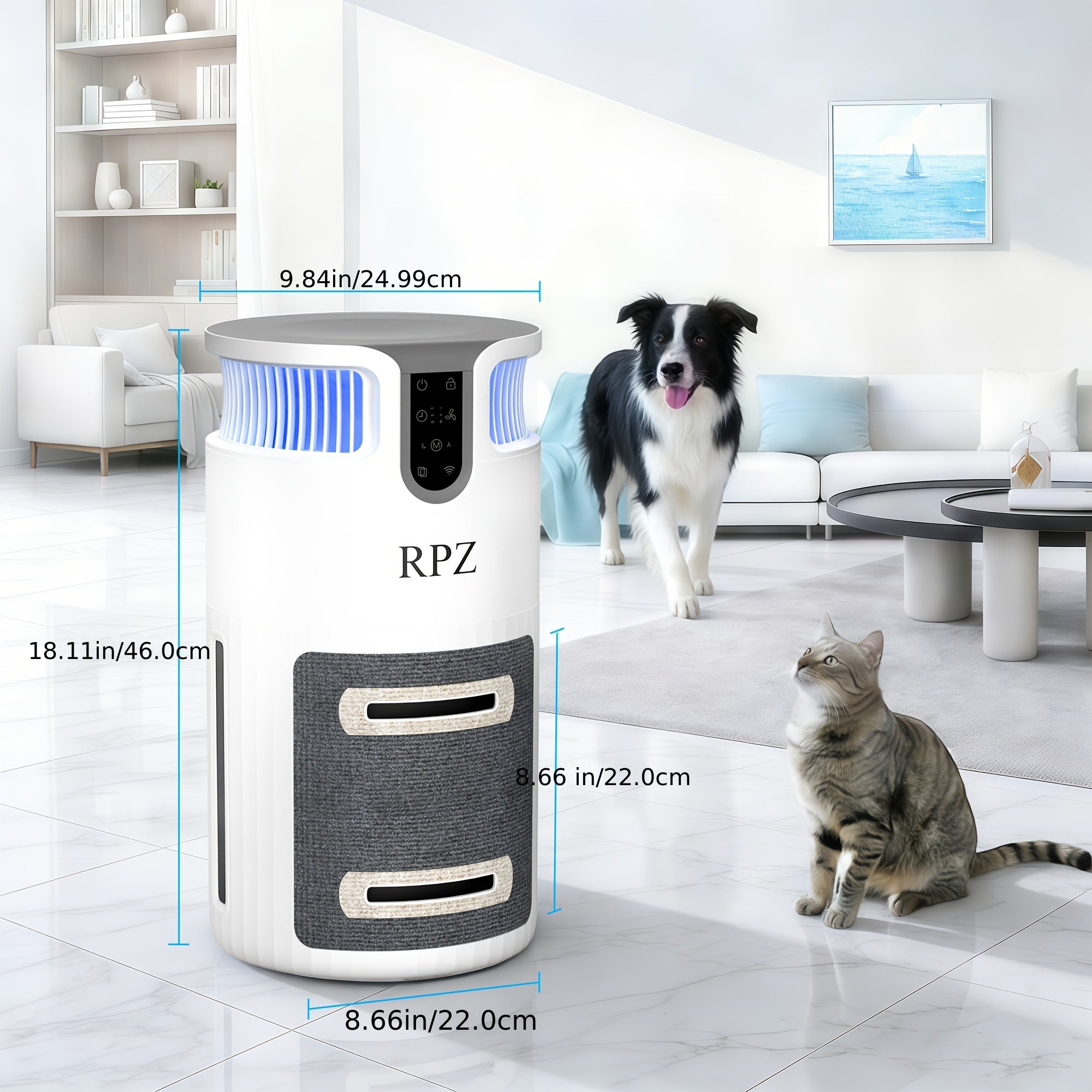 Smart Pet Air Filter, Removes Hair, Dander & Odor Elimination, 360° HEPA Intake, 3 Turbo Hair Inlets 3-In-1 Cat Scratcher, Rest Platform, Auto Mode, Remote Control, Pet Lock, Ultra Quiet 25Db, Perfect Gifts