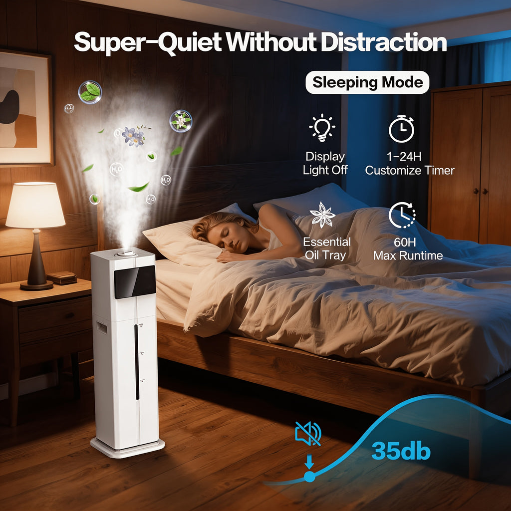 2.4Gal 9L Humidifiers for Large Rooms, Cool Mist Humidifiers for Up to 500ft², Top-Fill Diffuser with Ambient Light, 360° Nozzle, 4 Speed Settings, Remote Control, 60-Hour Runtime, 35dB Quiet Humidifier for Bedroom, Home, Office, and Plants