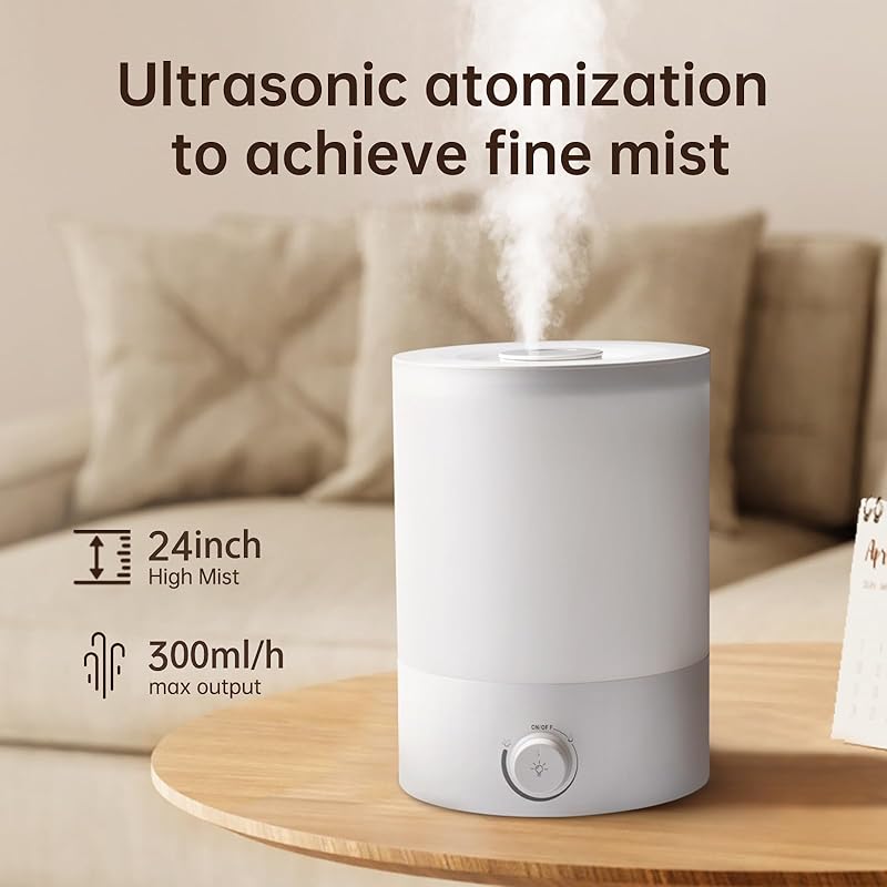 Humidifiers for Bedroom Large Room, Top Fill 2. 1.32gal Soundwave Technology Cool Mist Humidifiers for Baby Nursery and Plants, Up to 24 Hours, 24dB Quiet, Night Light, Auto Shut Off, Easy Clean Humidifier(ONLY Premium Version- Knob with Light)