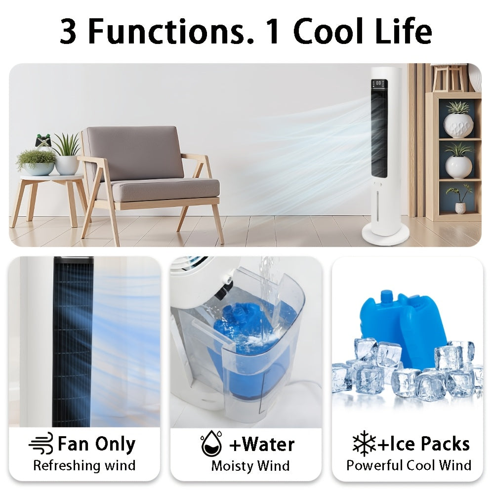 40Inch Evaporative Air Cooler Fan with Humidifier, 3 Speeds & 3 Modes, 12H Timer, Oscillation, Remote Control, Ice Packs Cooling Tower Fan for Bedroom, Living Room, Office