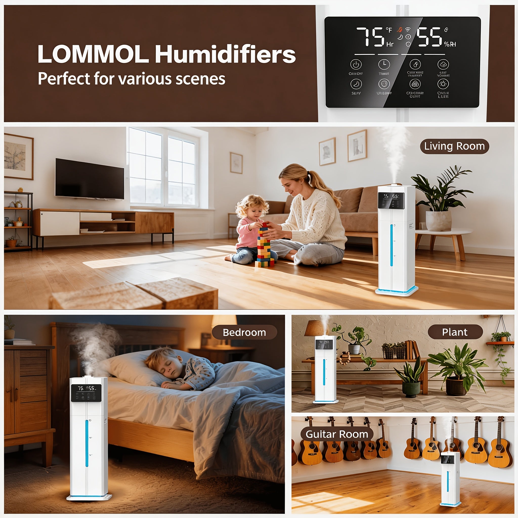 2.4Gal 9L Humidifiers for Large Rooms, Cool Mist Humidifiers for Up to 500ft², Top-Fill Diffuser with Ambient Light, 360° Nozzle, 4 Speed Settings, Remote Control, 60-Hour Runtime, 35dB Quiet Humidifier for Bedroom, Home, Office, and Plants