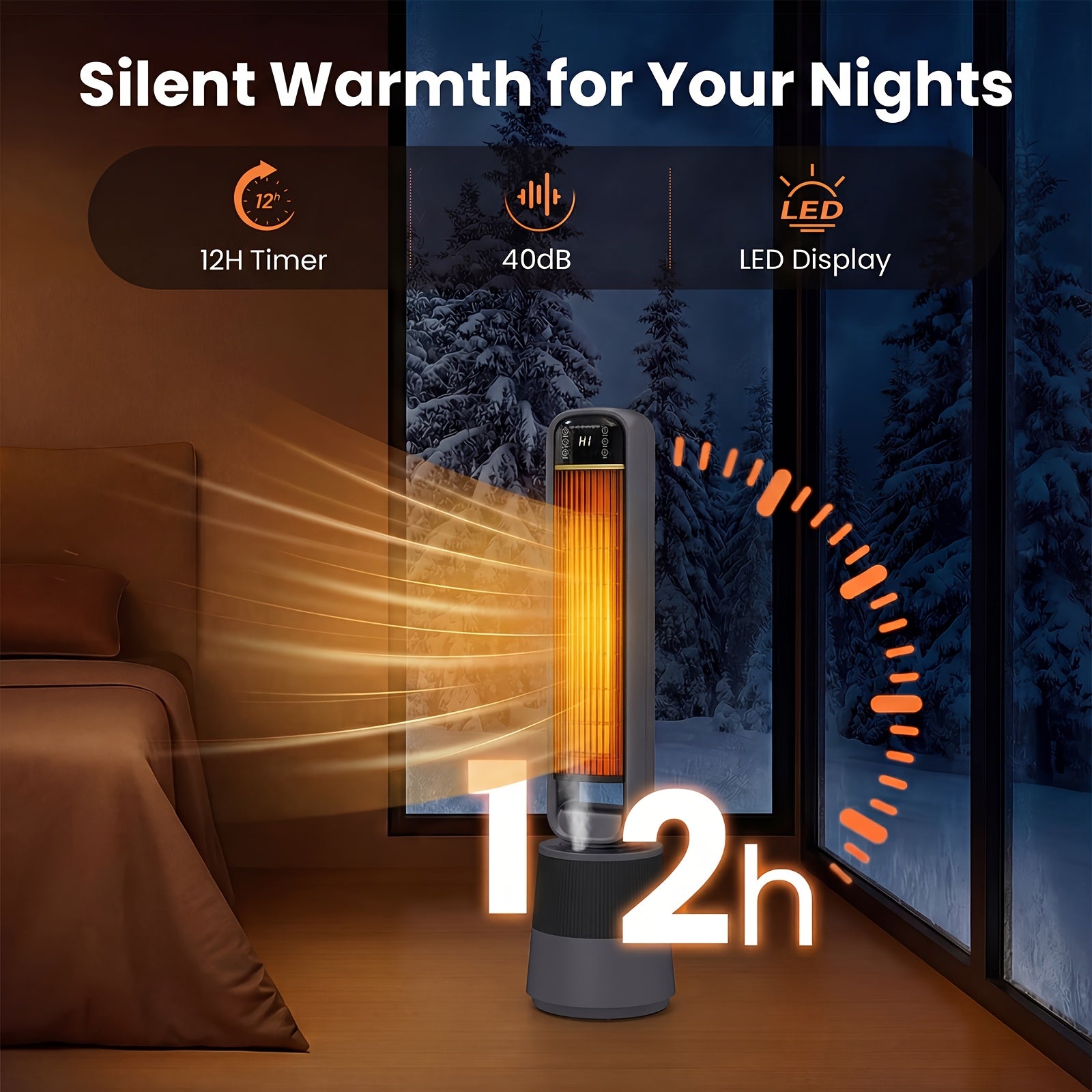 1500W PTC Heater Featuring a Humidifier, 3D Flame Oscillating Tower Heater Suitable for Spacious Areas, 12-Hour Timer, And a Portable Electric Heater Ideal for Bedrooms And Indoor Settings