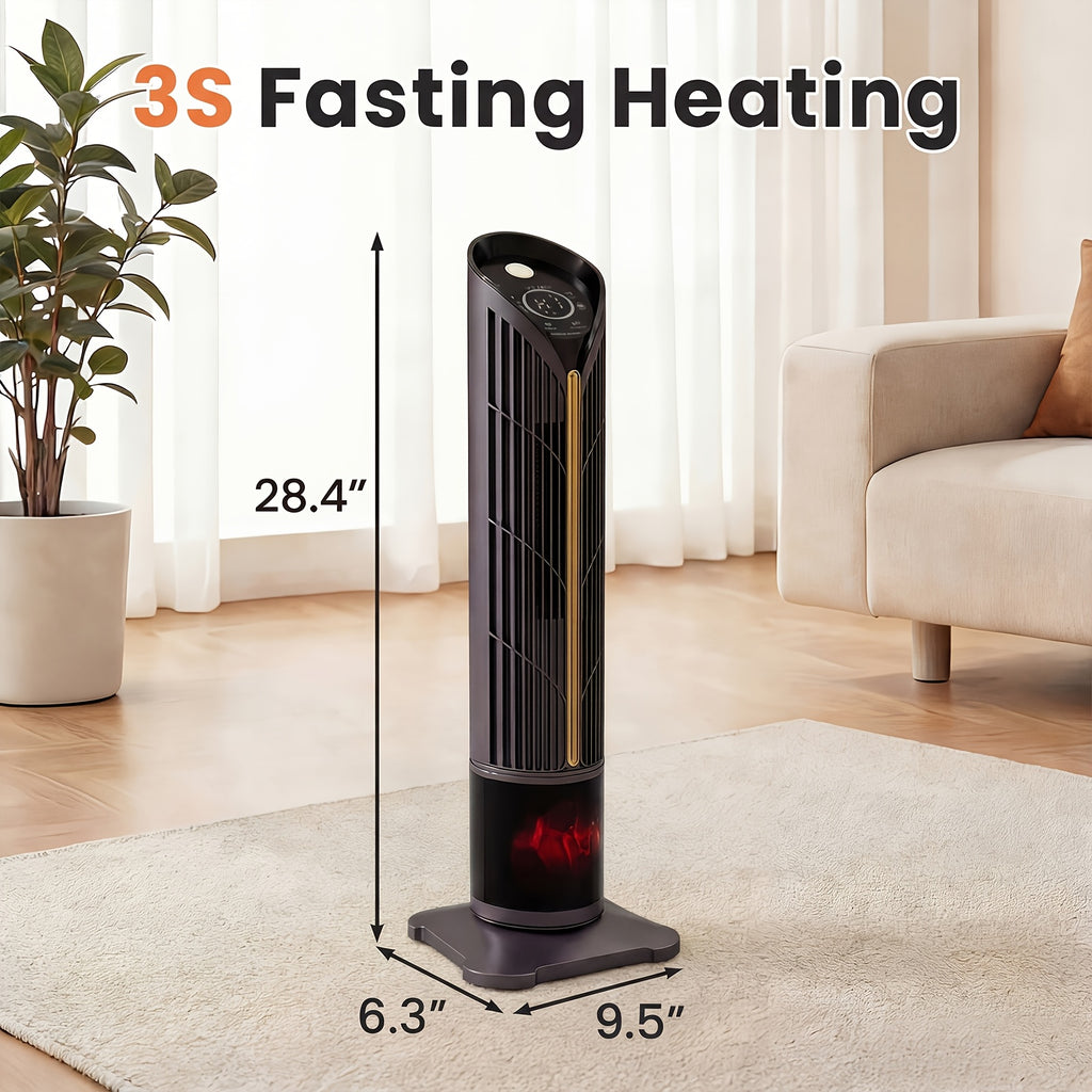 1500W PTC Heater Featuring a Humidifier, 3D Flame Oscillating Tower Heater Suitable for Spacious Areas, 12-Hour Timer, And a Portable Electric Heater Ideal for Bedrooms And Indoor Settings