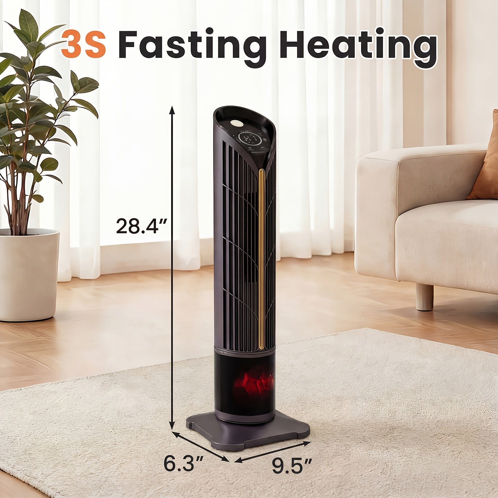 1500W PTC Heater Featuring a Humidifier, 3D Flame Oscillating Tower Heater Suitable for Spacious Areas, 12-Hour Timer, And a Portable Electric Heater Ideal for Bedrooms And Indoor Settings