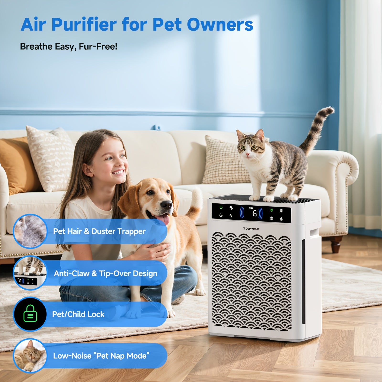 Air Purifier for Home Large Room with Activated Carbon & True HEPA Air Filters Up to 99.97% Of Dust Smoke Smell Hair, Air Purifier, Air Cleaner Office, Dorm Room, Bedroom TDBYWAE