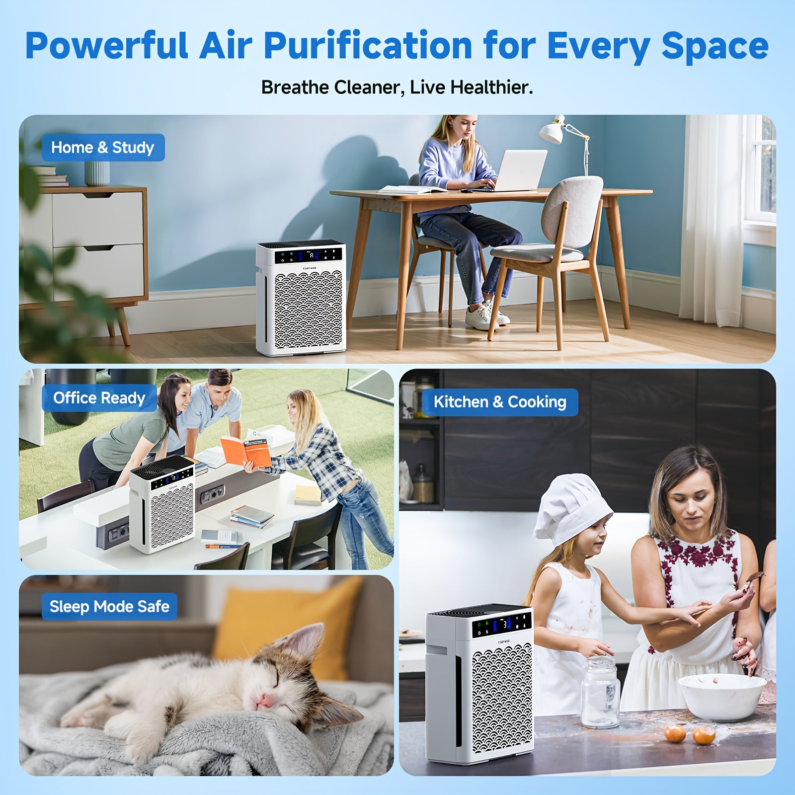 Air Purifier for Home Large Room with Activated Carbon & True HEPA Air Filters Up to 99.97% Of Dust Smoke Smell Hair, Air Purifier, Air Cleaner Office, Dorm Room, Bedroom TDBYWAE