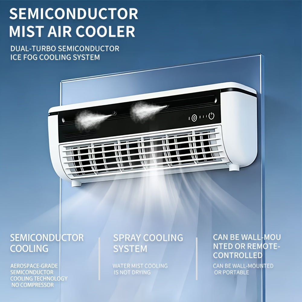 Cooling Gadget Portable Turbo Ice Mist Humidifying Fan, Triple Cooling Power, Combining Turbo Airflow And Ice Mist Spray, Perfect for Outdoor Camping, Car Cooling, And Office - Features Both Wall-mounted And Desktop Designs(with Remote Control)