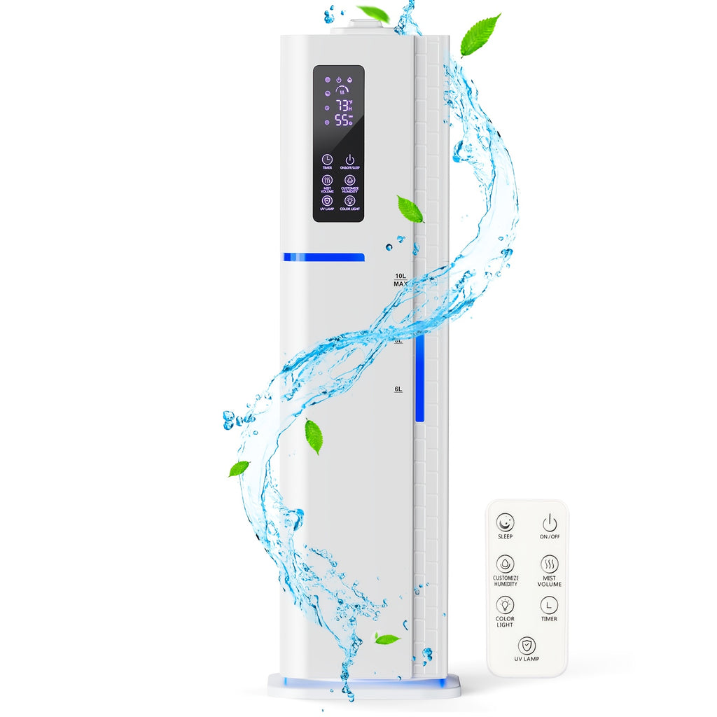 2.64 Gallon Humidifier for Bedroom & Large Rooms, Warm & Cool Mist for Up to 500 Sq Ft, Top Fill Diffuser with Ambient Light, 3 Mist Modes, 24-Hour Timer, 35dB Quiet Operation for Home, Office & Plants