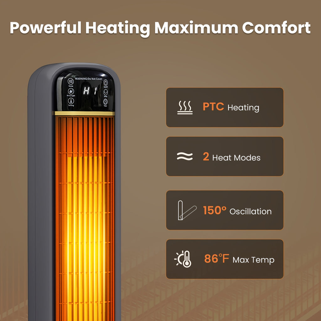1500W PTC Heater Featuring a Humidifier, 3D Flame Oscillating Tower Heater Suitable for Spacious Areas, 12-Hour Timer, And a Portable Electric Heater Ideal for Bedrooms And Indoor Settings