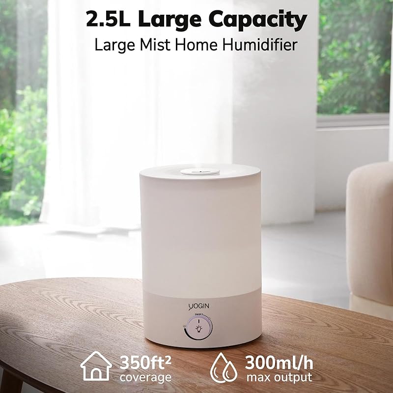 Humidifiers for Bedroom Large Room, Top Fill 2. 1.32gal Soundwave Technology Cool Mist Humidifiers for Baby Nursery and Plants, Up to 24 Hours, 24dB Quiet, Night Light, Auto Shut Off, Easy Clean Humidifier(ONLY Premium Version- Knob with Light)