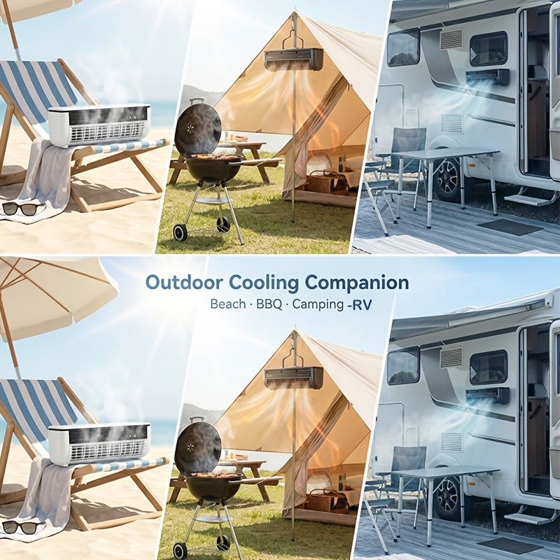 Cooling Gadget Portable Turbo Ice Mist Humidifying Fan, Triple Cooling Power, Combining Turbo Airflow And Ice Mist Spray, Perfect for Outdoor Camping, Car Cooling, And Office - Features Both Wall-mounted And Desktop Designs(with Remote Control)
