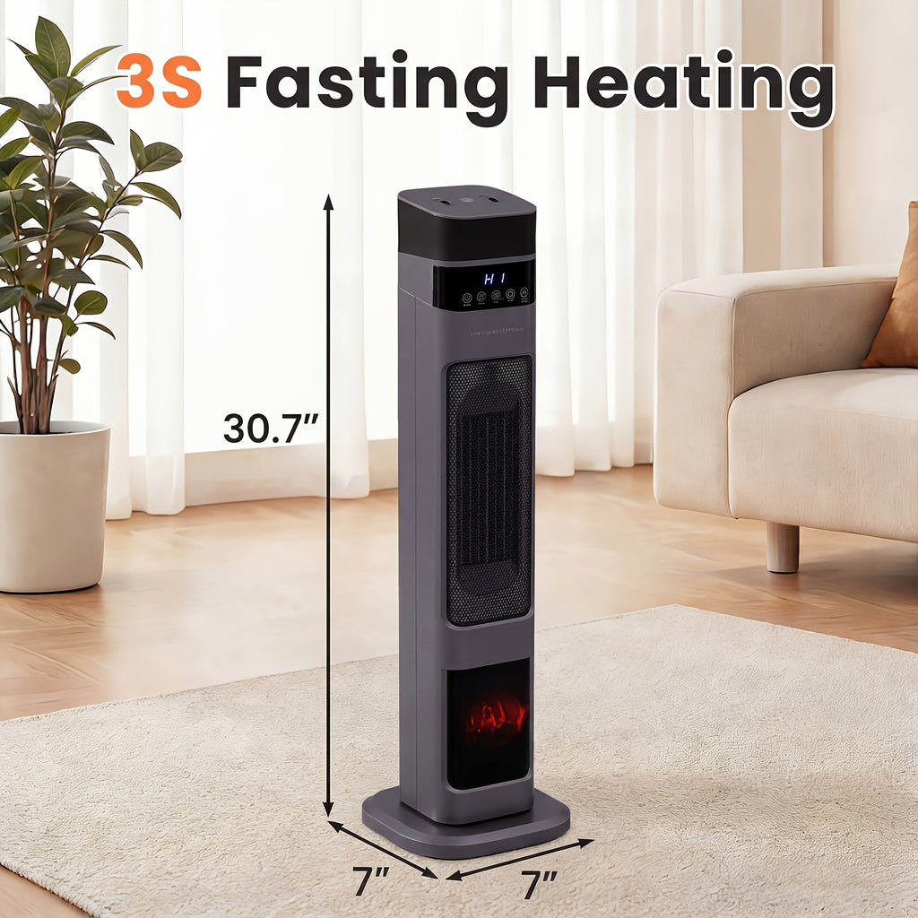 1500W PTC Heater Featuring a Humidifier, 3D Flame Oscillating Tower Heater Suitable for Spacious Areas, 12-Hour Timer, And a Portable Electric Heater Ideal for Bedrooms And Indoor Settings