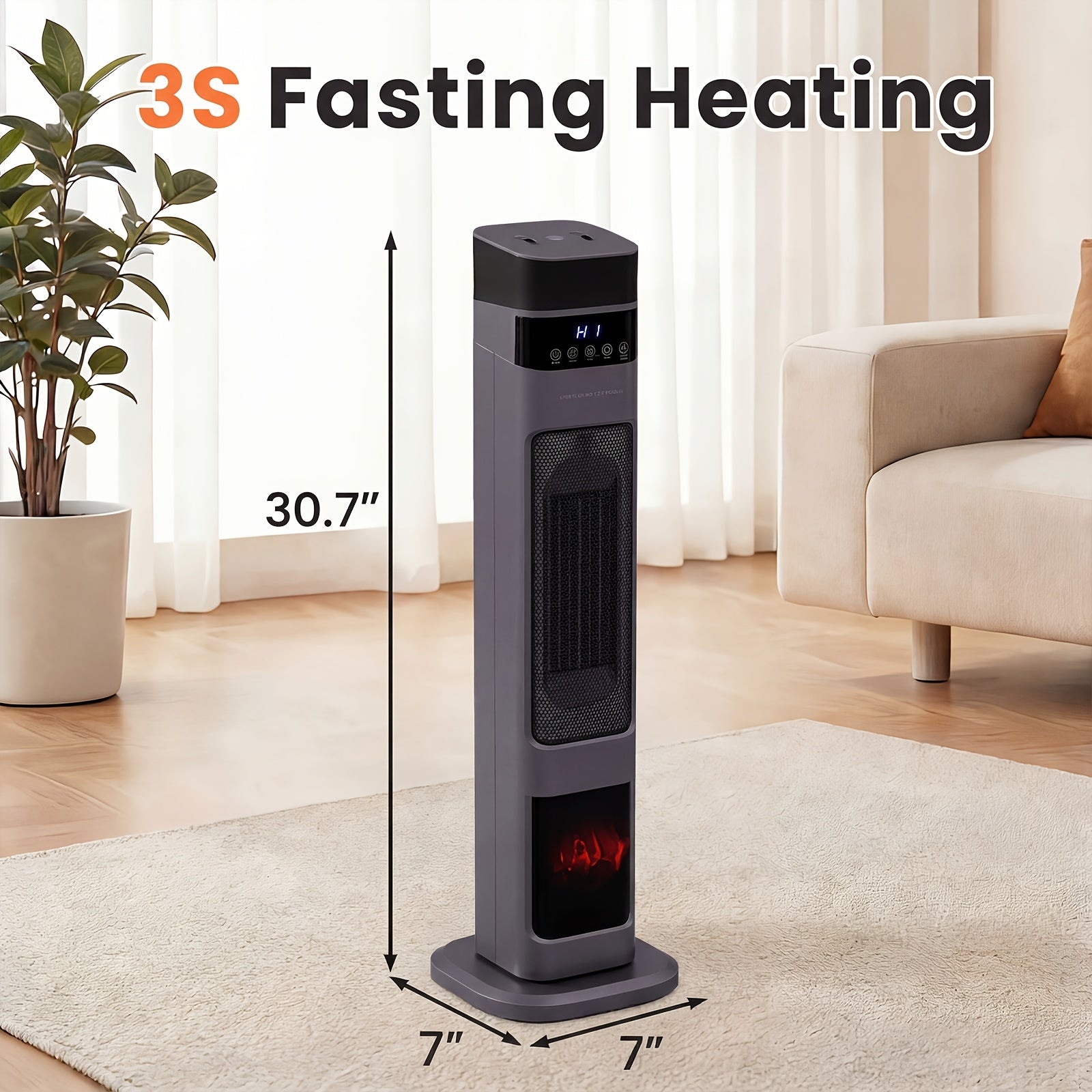 1500W PTC Heater Featuring a Humidifier, 3D Flame Oscillating Tower Heater Suitable for Spacious Areas, 12-Hour Timer, And a Portable Electric Heater Ideal for Bedrooms And Indoor Settings