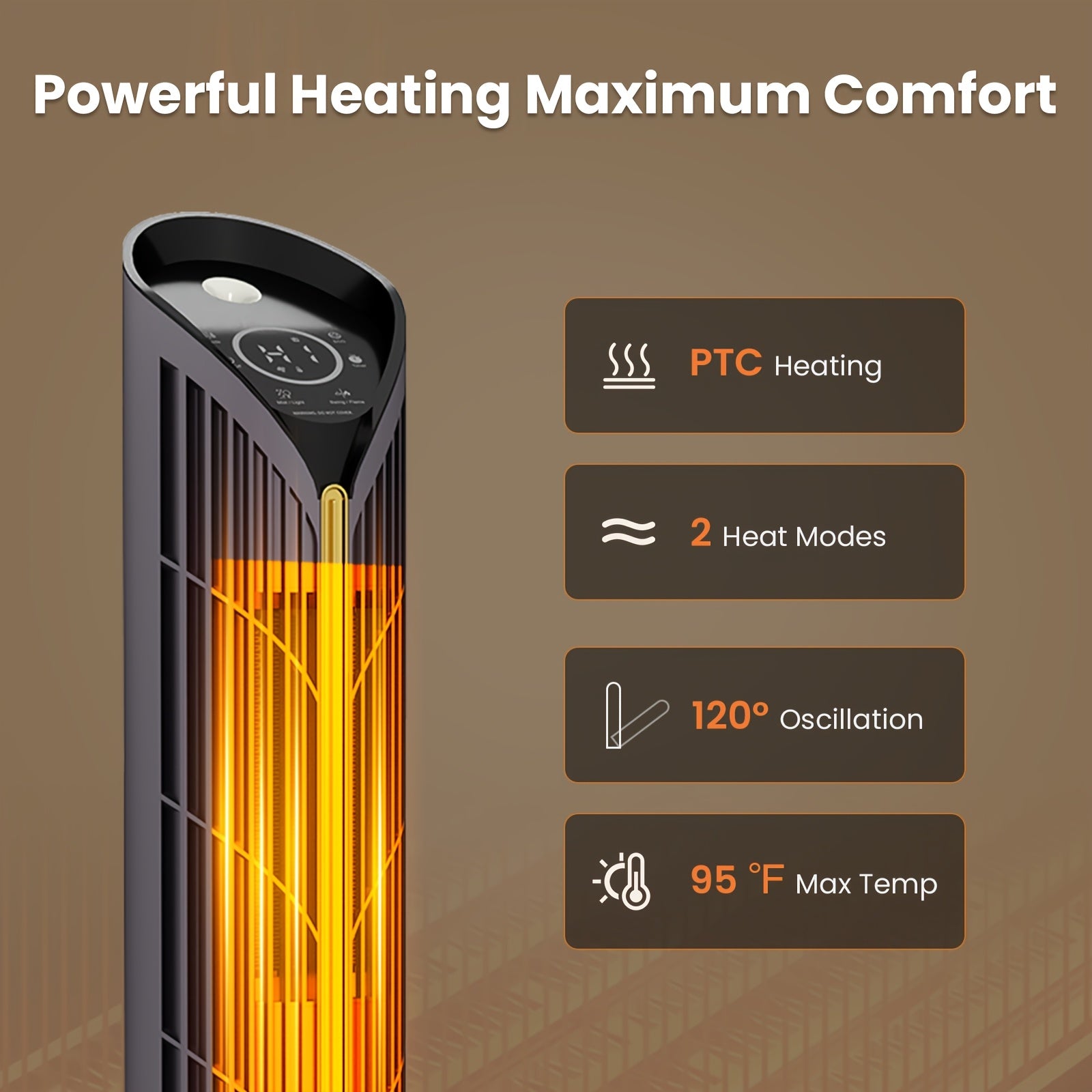 1500W PTC Heater Featuring a Humidifier, 3D Flame Oscillating Tower Heater Suitable for Spacious Areas, 12-Hour Timer, And a Portable Electric Heater Ideal for Bedrooms And Indoor Settings